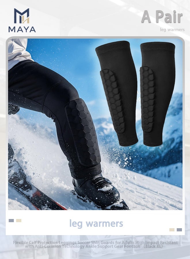 Maya Flexible Calf Protection Leggings Soccer Shin Guards for Adults High Impact Resistant with Anti-Collision Technology Ankle Support Gear Football （Black XL） - Image 1